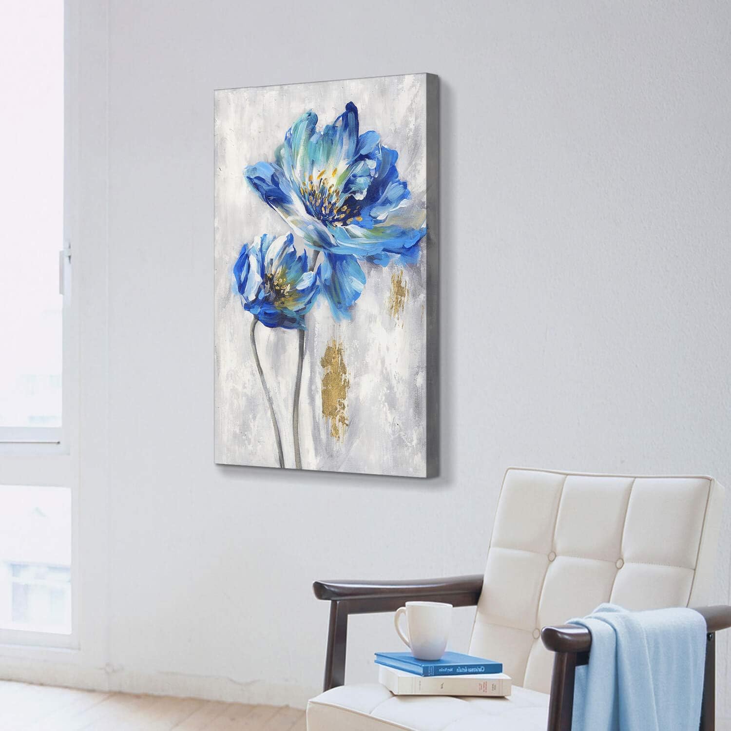 Hardy Gallery Imágenes de flores azules arte abstracto floral para decoración de pared, impresión sobre lienzo (36 x 24 pulgadas)