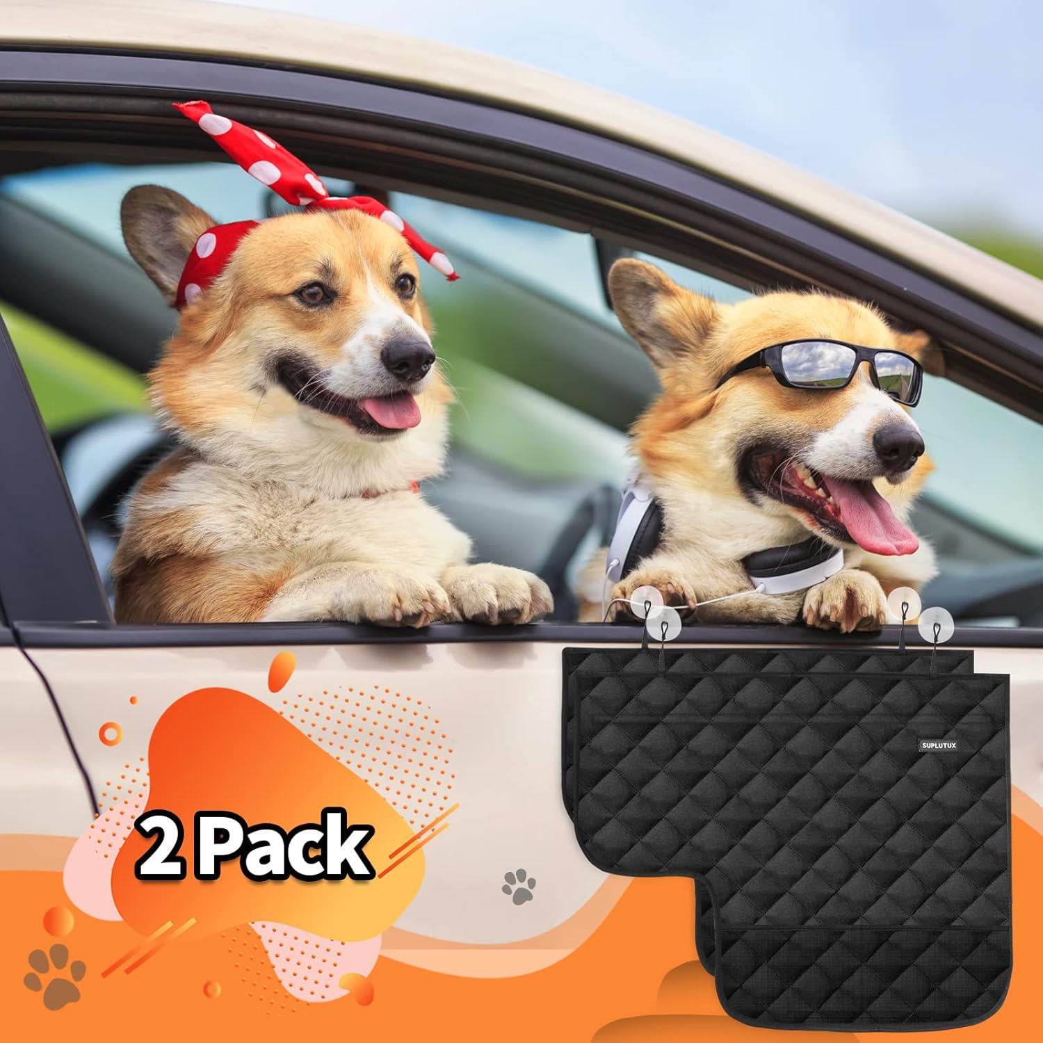 SuplutuX Protector de puerta de automóvil contra arañazos de perros, 2 protectores de puerta de vehículo para perros, cubierta de puerta de