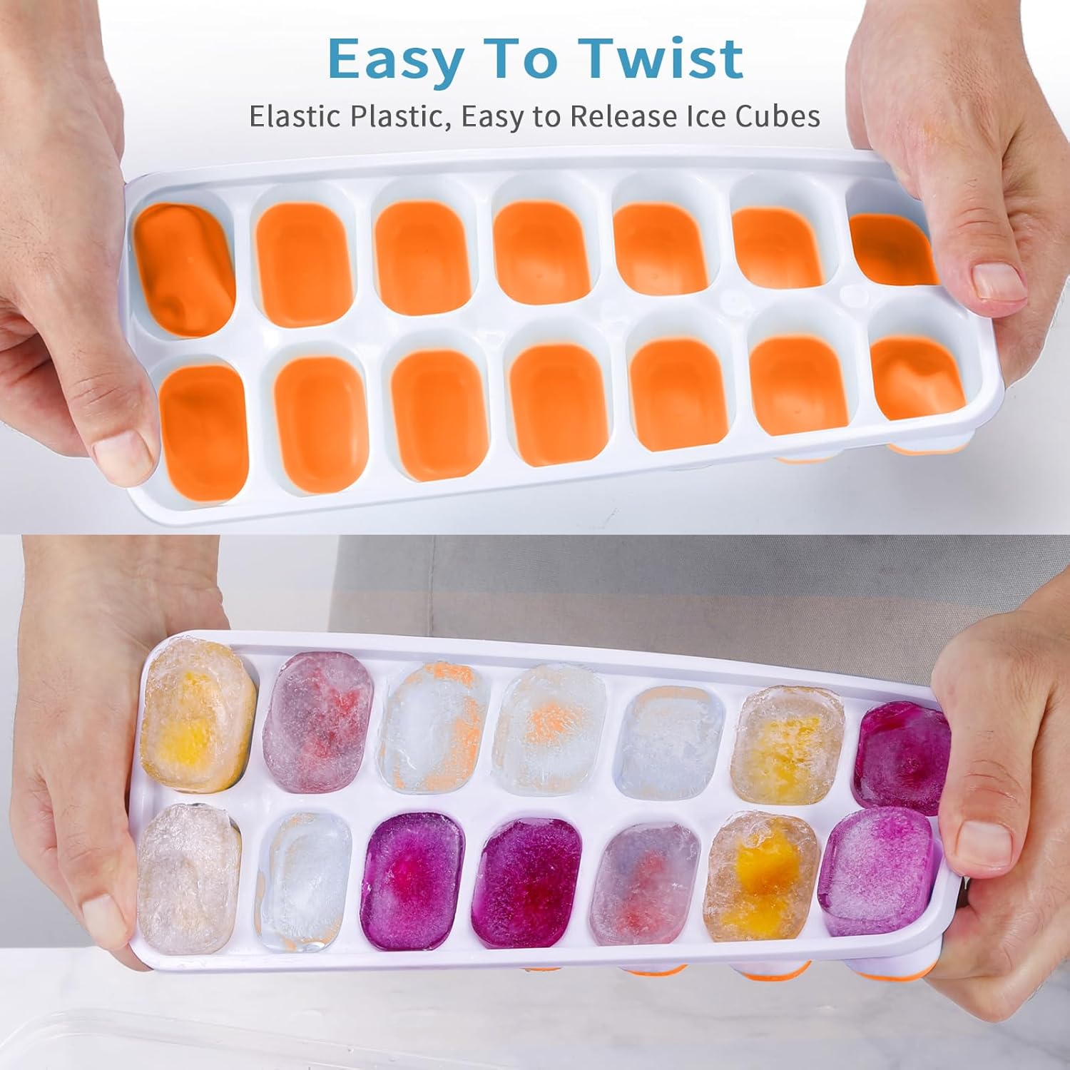 ARTLEO Bandejas para cubitos de hielo con tapa y contenedor, bandejas para cubitos de hielo de silicona y plástico de fácil liberación y contenedor