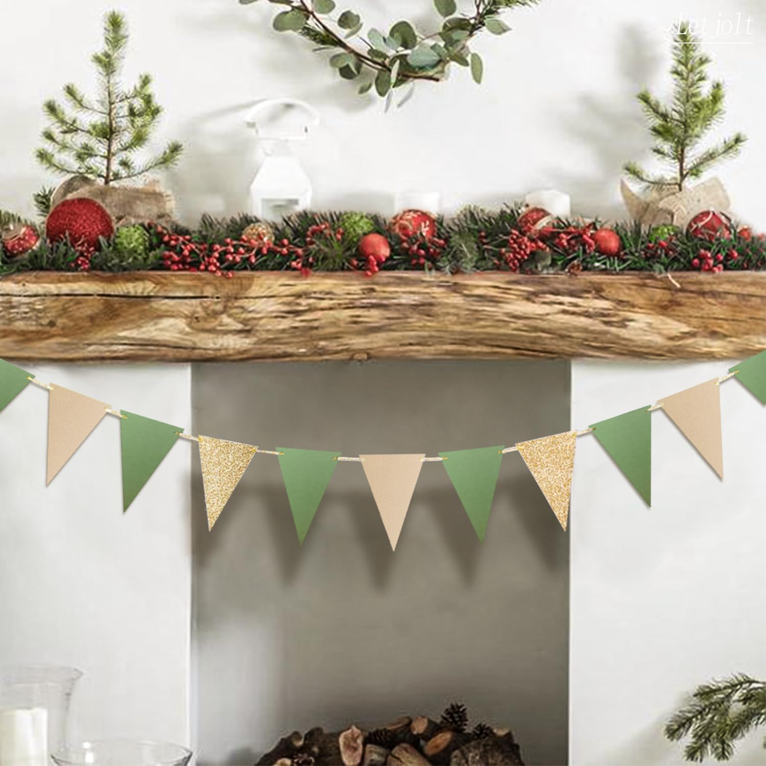 Cartel de papel con purpurina dorada y verde triangular, suministros de decoración de fiesta, letreros para cumpleaños, guardería, aniversario, Año