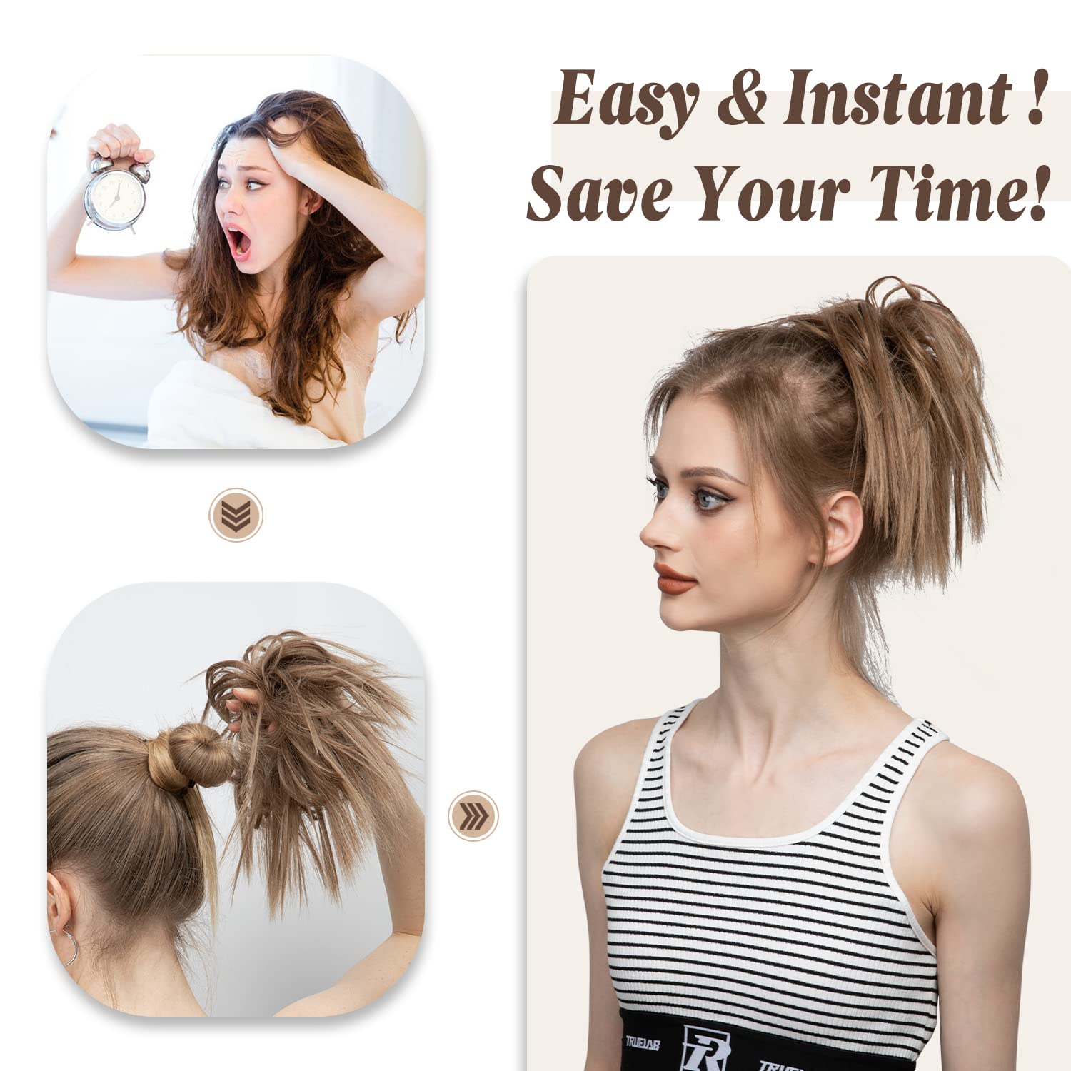CJL HAIR Tousled Updo – Extensiones de cabello sintético sintético para mujeres y niñas (marrón claro)