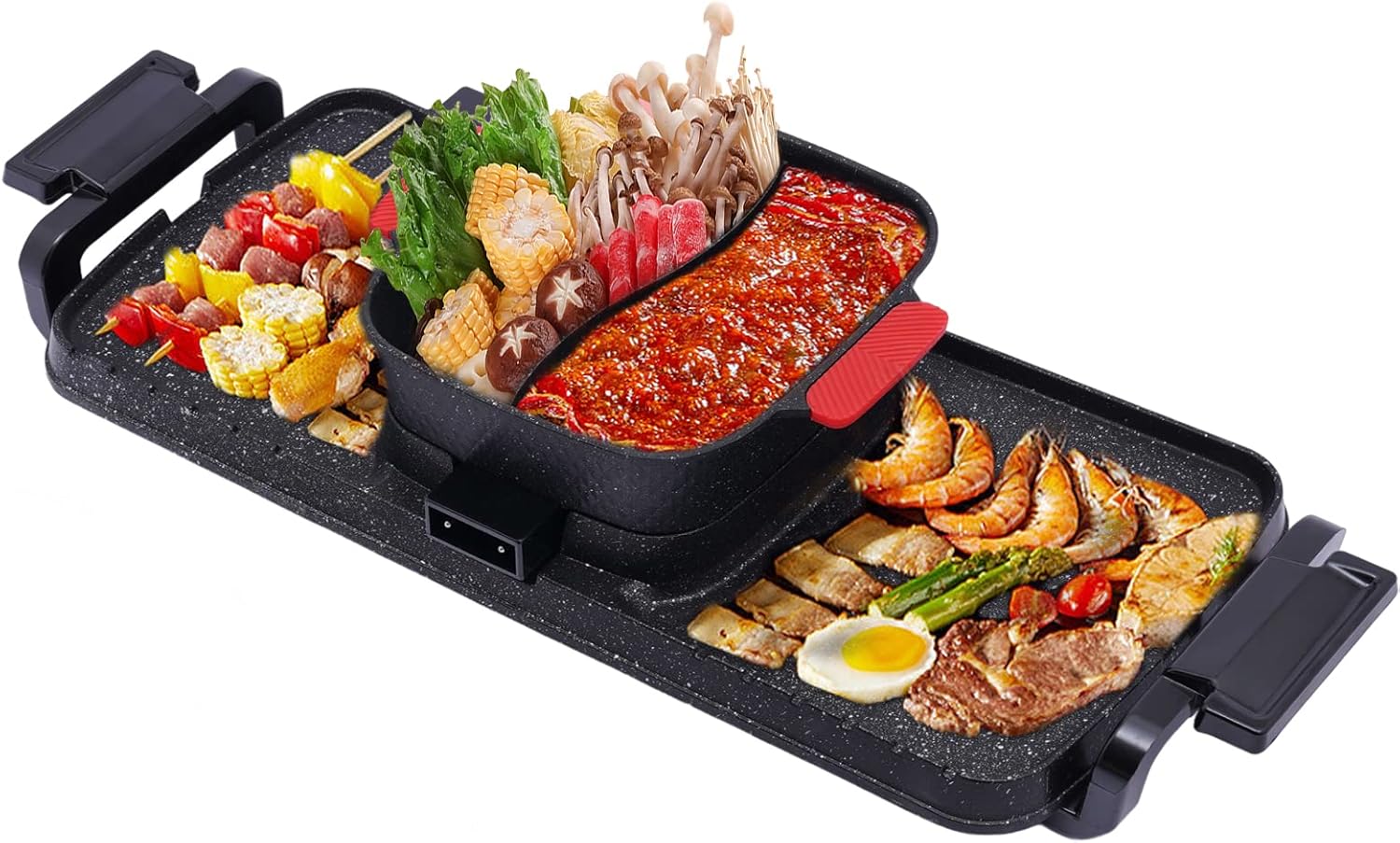 2 In 1 Electric Hot Pot BBQ Grill,Indoor Hot Pot with Grill,Smokeless Grill,Non-Stick Detachable BBQ for Indoor Outdoor Party,110V