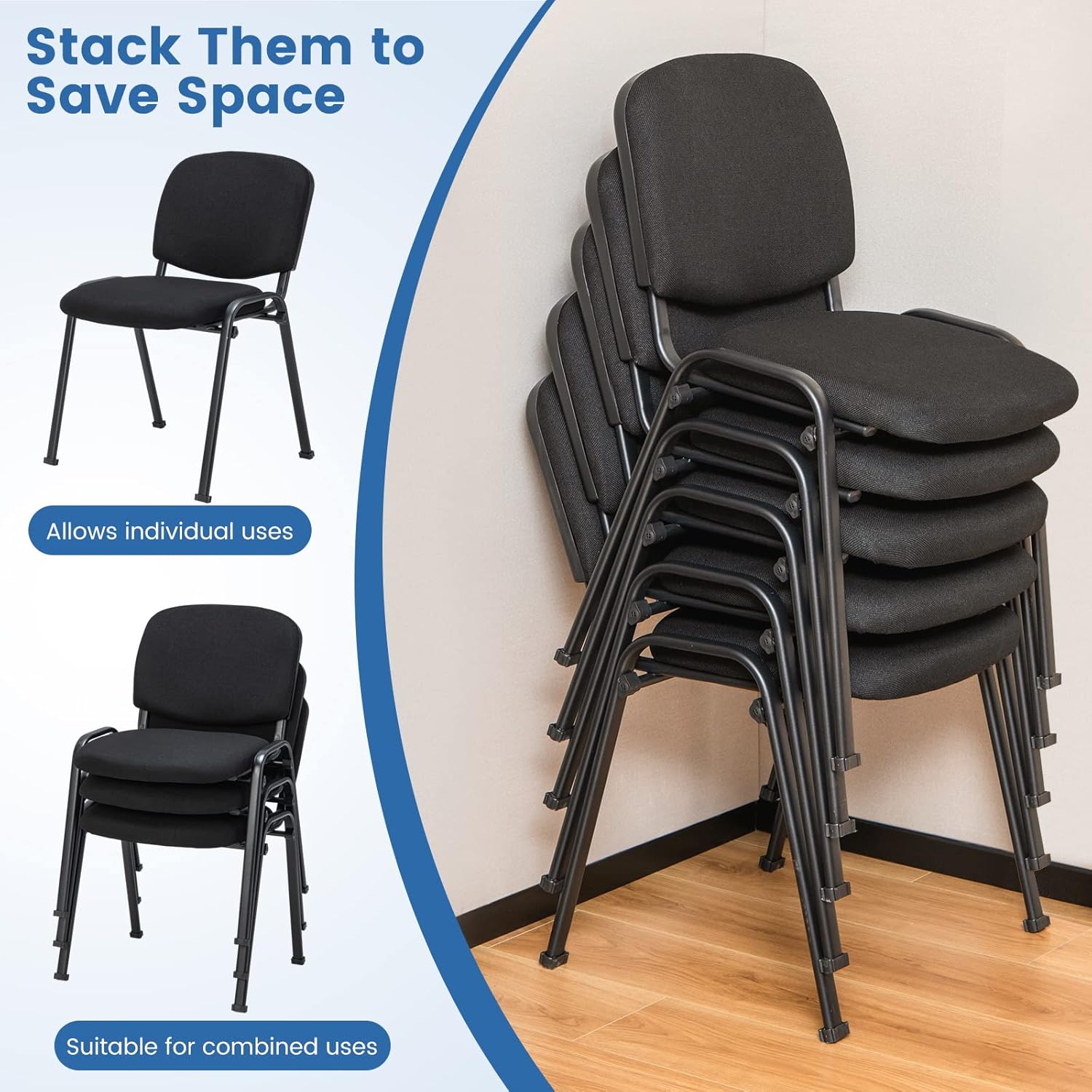 Giantex Juego de 5 sillas de conferencia, sillas apilables para invitados con marco de metal, cojín acolchado, silla de recepción apilable, sillas