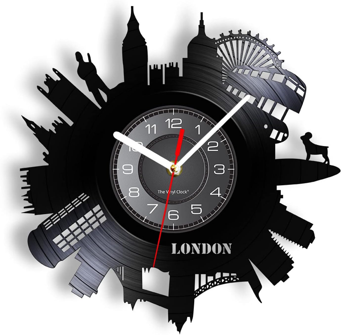 Reloj de pared de 11.8 in, diseño de Londres, estilo contemporáneo, Flip City, Reino Unido, paisaje urbano, corte láser, reloj de pared tallado