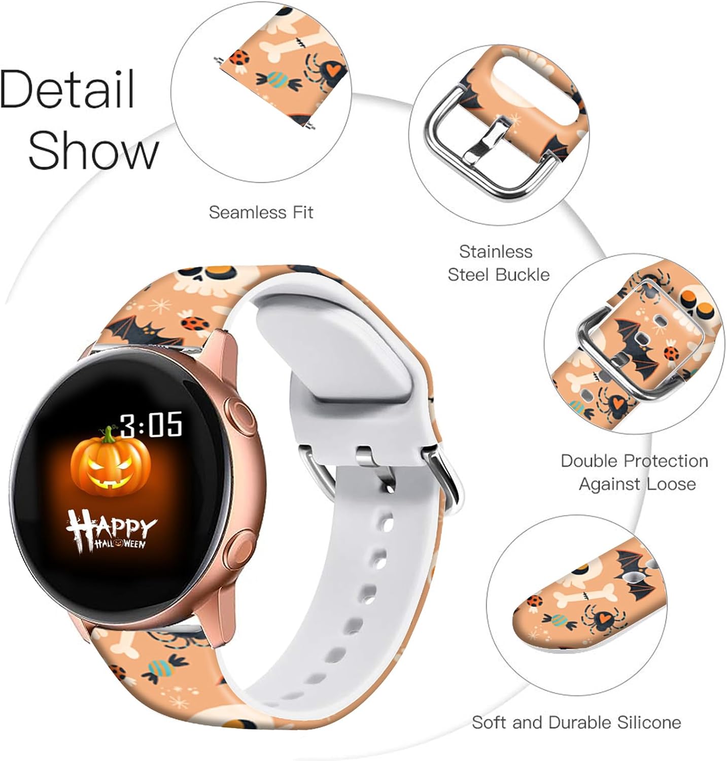 20mm Holidays Floral Silicone Bands Compatible for Samsung Galaxy Watch 4 40mm 44mmClassic 42mm 46mmWatch 3 41mm, Active 2 Watch BandsGear s2 for
