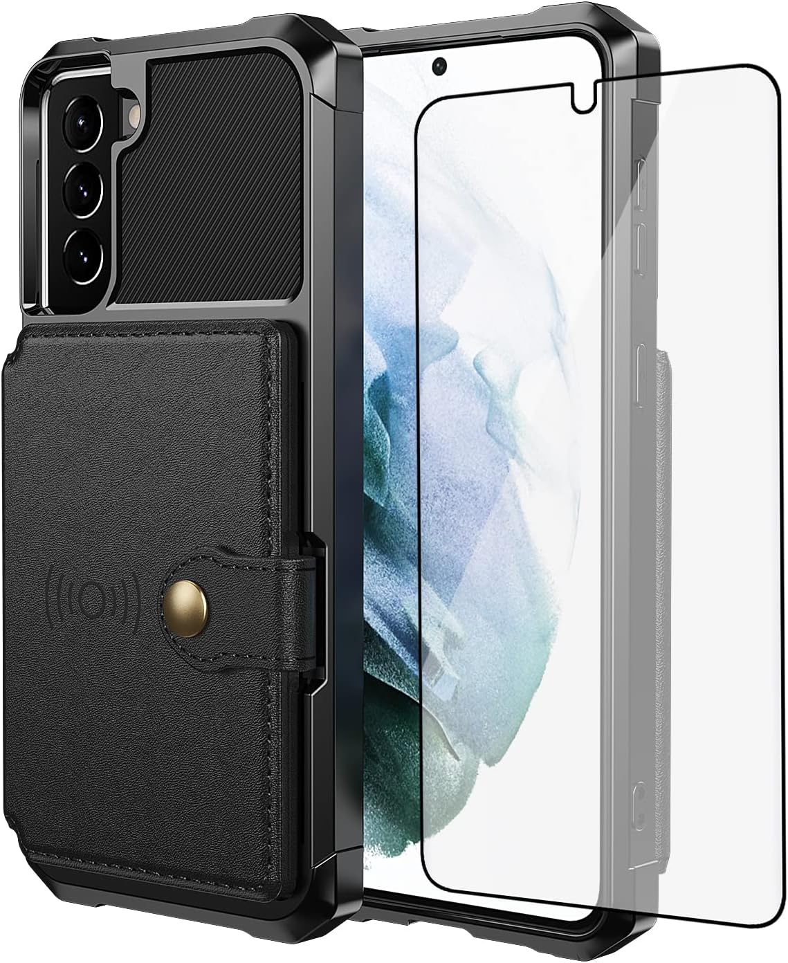 Asuwish Funda de teléfono para Samsung Galaxy S22 Plus S22+ 5G Funda tipo cartera con protector de pantalla de vidrio templado y ranura para tarjeta