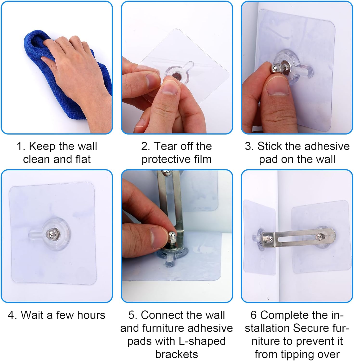 10 pares de anclajes protectores para muebles, anclajes adhesivos de pared para muebles, sin taladro, correas de pared para muebles que evitan que