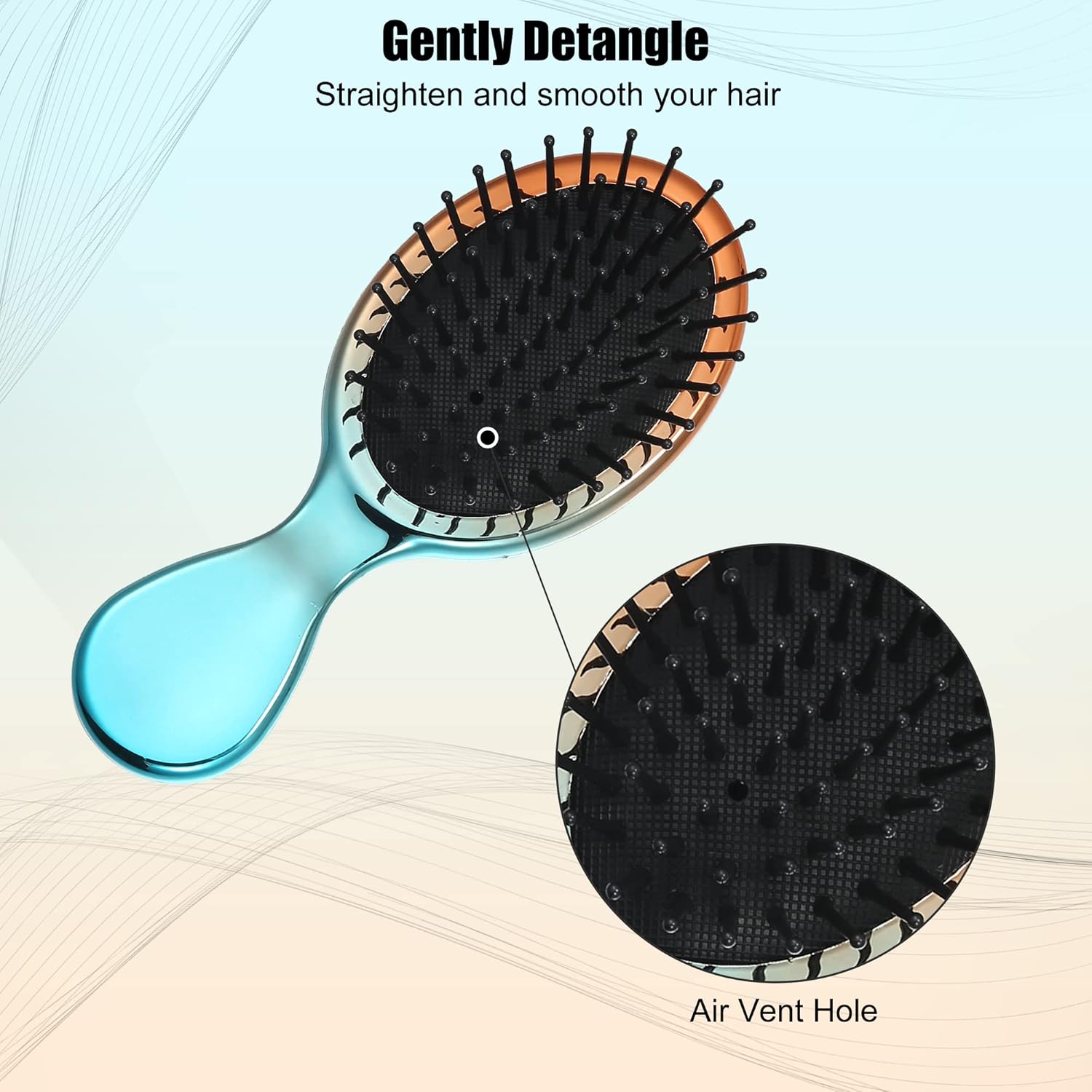 VOCOSTE Mini cepillo de pelo de viaje, cepillo desenredante de bolsillo degradado para cabello húmedo y seco, cepillo de viaje de tamaño pequeño