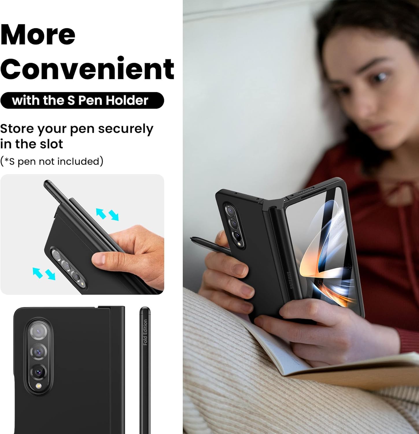ZCDAYE Funda para Samsung Galaxy Z Fold 5, Samsung Galaxy Z Fold 5 con soporte para bolígrafo, protección de bisagra, funda protectora de cuerpo