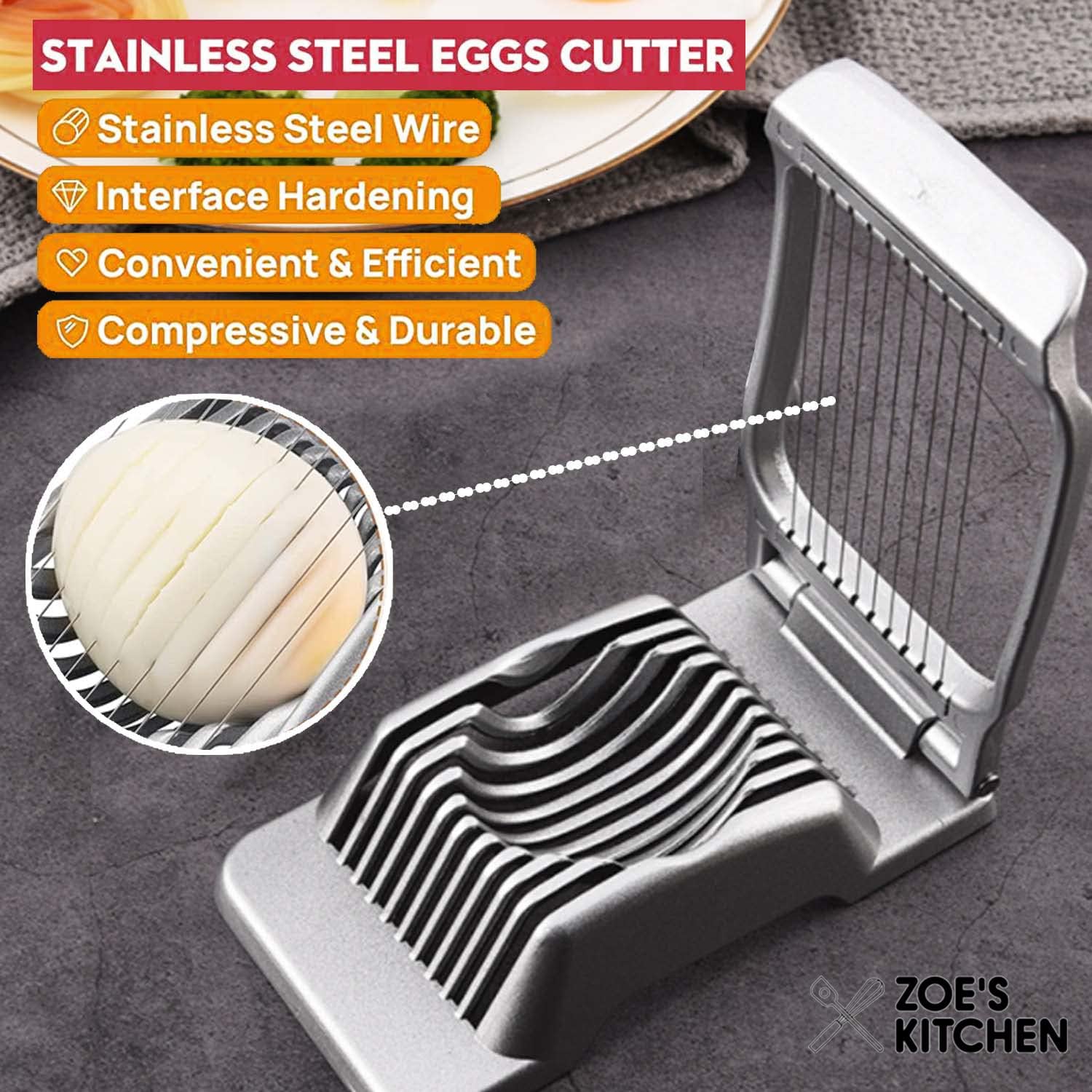 Zoe’s Kitchen Good Grip – Cortador de huevos duros para huevos duros, cortador de huevos de aluminio grande profesional de alta resistencia con