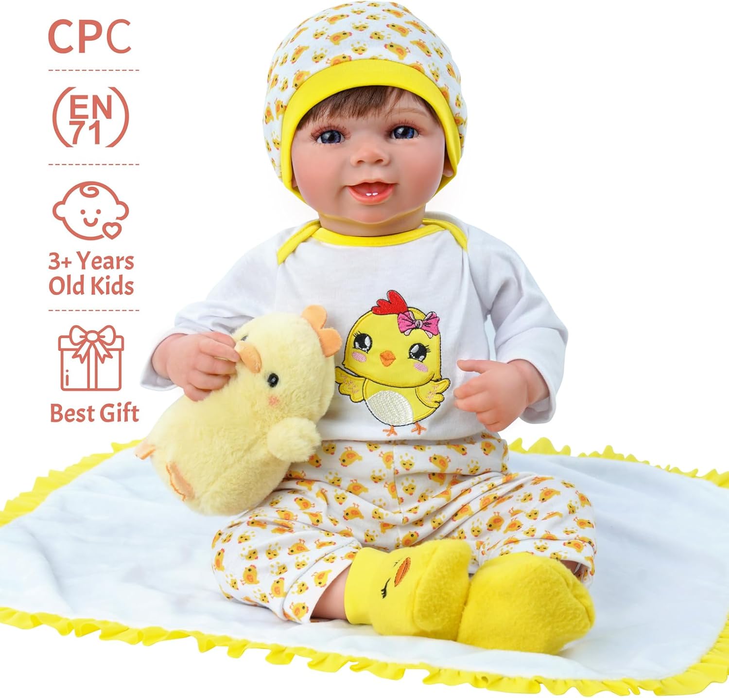 ADFO Muñecas de bebé Reborn de 22 pulgadas, linda sonrisa, realista, muñeca recién nacida, cuerpo suave, muñecas de bebé de la vida real con caja de