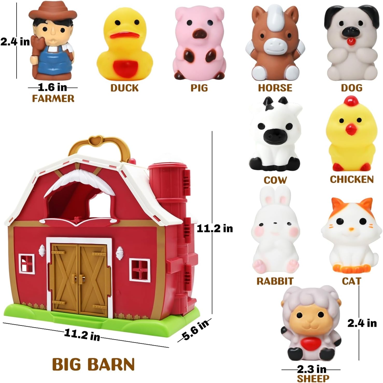 Big Red Barn Farm Animal Toy para niños pequeños de 1, 2 y 3 años, juguetes de aprendizaje Montessori preescolar, juego de granja de simulación con