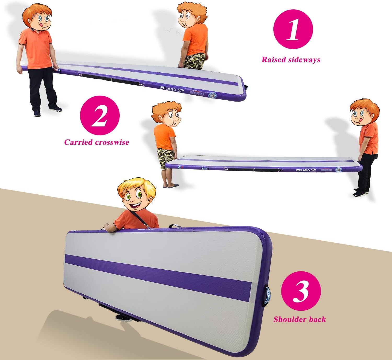WelandFun Colchoneta inflable de gimnasia de 10131620 pies de grosor para uso domésticogimnasioyogaentrenamientoanimadoraexteriorplayaparque con