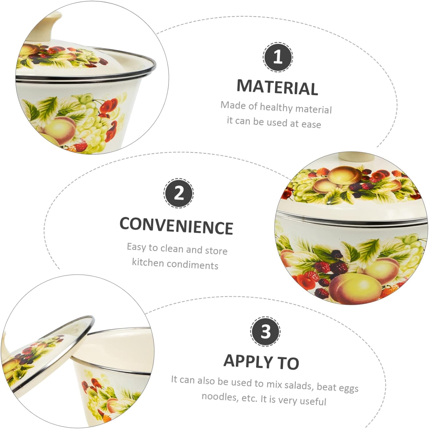 RORPOIR Recipientes de lavabo con tapa de esmalte Cuenca de sopa de esmalte Cuencos para mezclar cuencos de alimentos Ensaladera de acero inoxidable