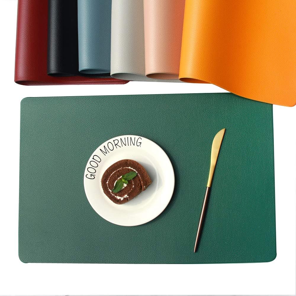 TRENDY Mooon – Manteles individuales de piel sintética para mesa de comedor, manteles de poliuretano, resistentes al calor y a las manchas,