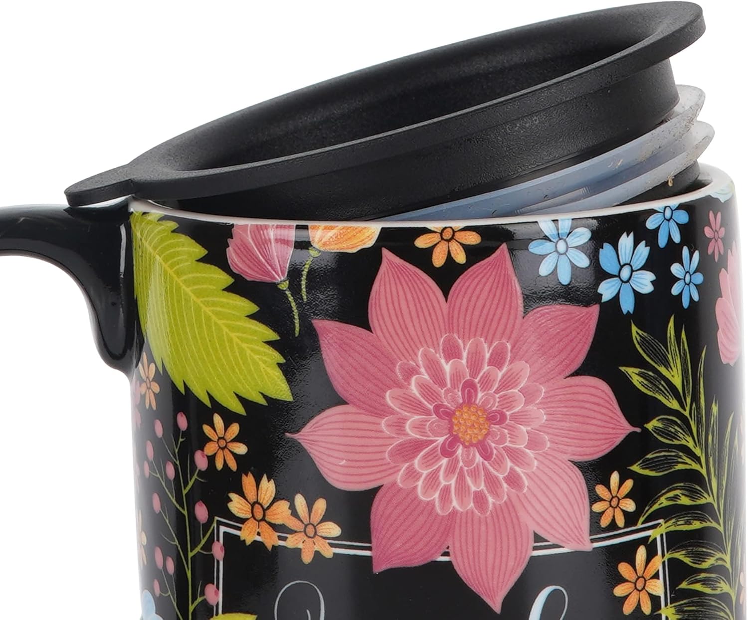 DUSVALLY Taza de cerámica para café, taza de café de viaje, taza de té con leche de porcelana con tapa y caja de color de 17 onzas. Taza alta