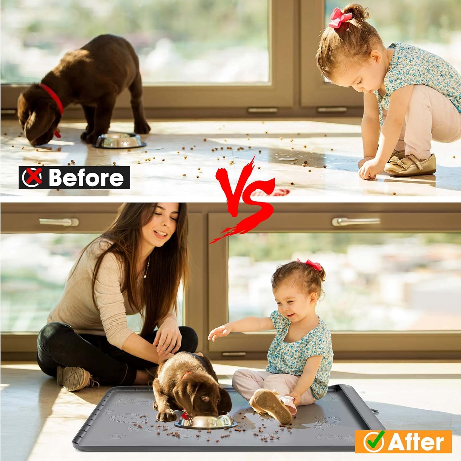 Tapete de comida para perros con bolsillo, tapete de silicona impermeable para alimentos y agua, 36 x 24 pulgadas, tapete de alimentación extra