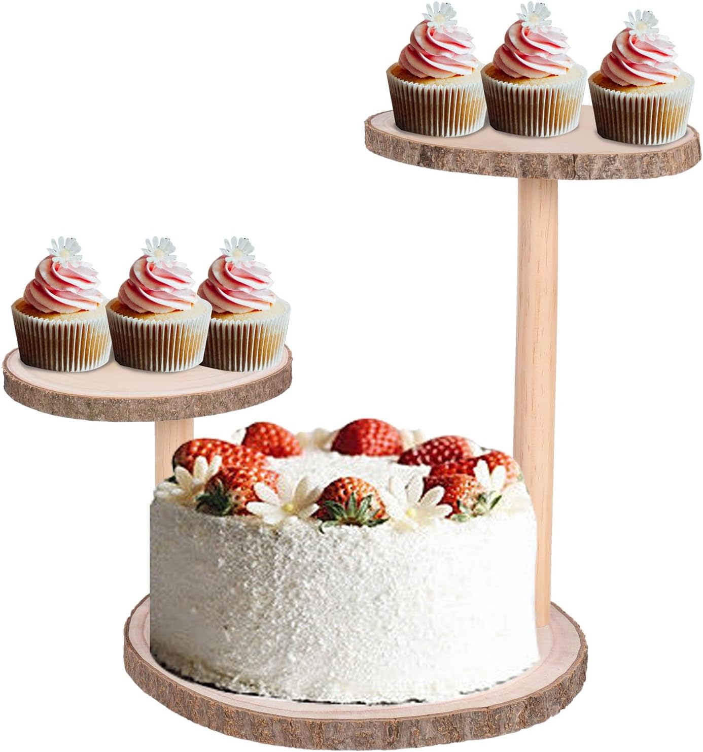 Soporte de torre de 3 niveles para cupcakes, rústico, redondo, de madera, para postres y pasteles, para boda, cumpleaños, graduación, fiesta de té