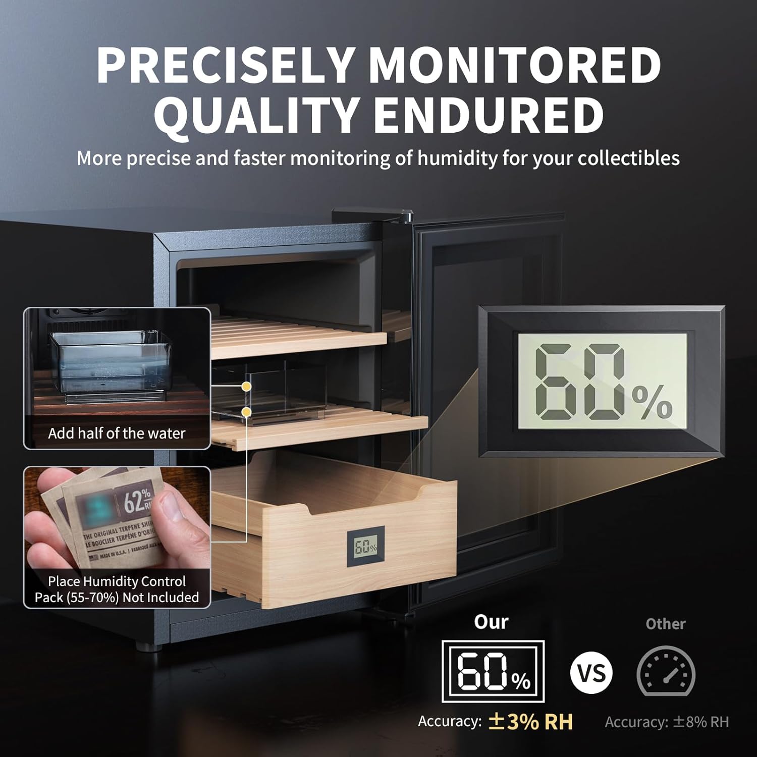 NEEDONE Humidor eléctrico de 33 litros con sistema de control silencioso de calefacción y refrigeración, armario refrigerador grande para 280
