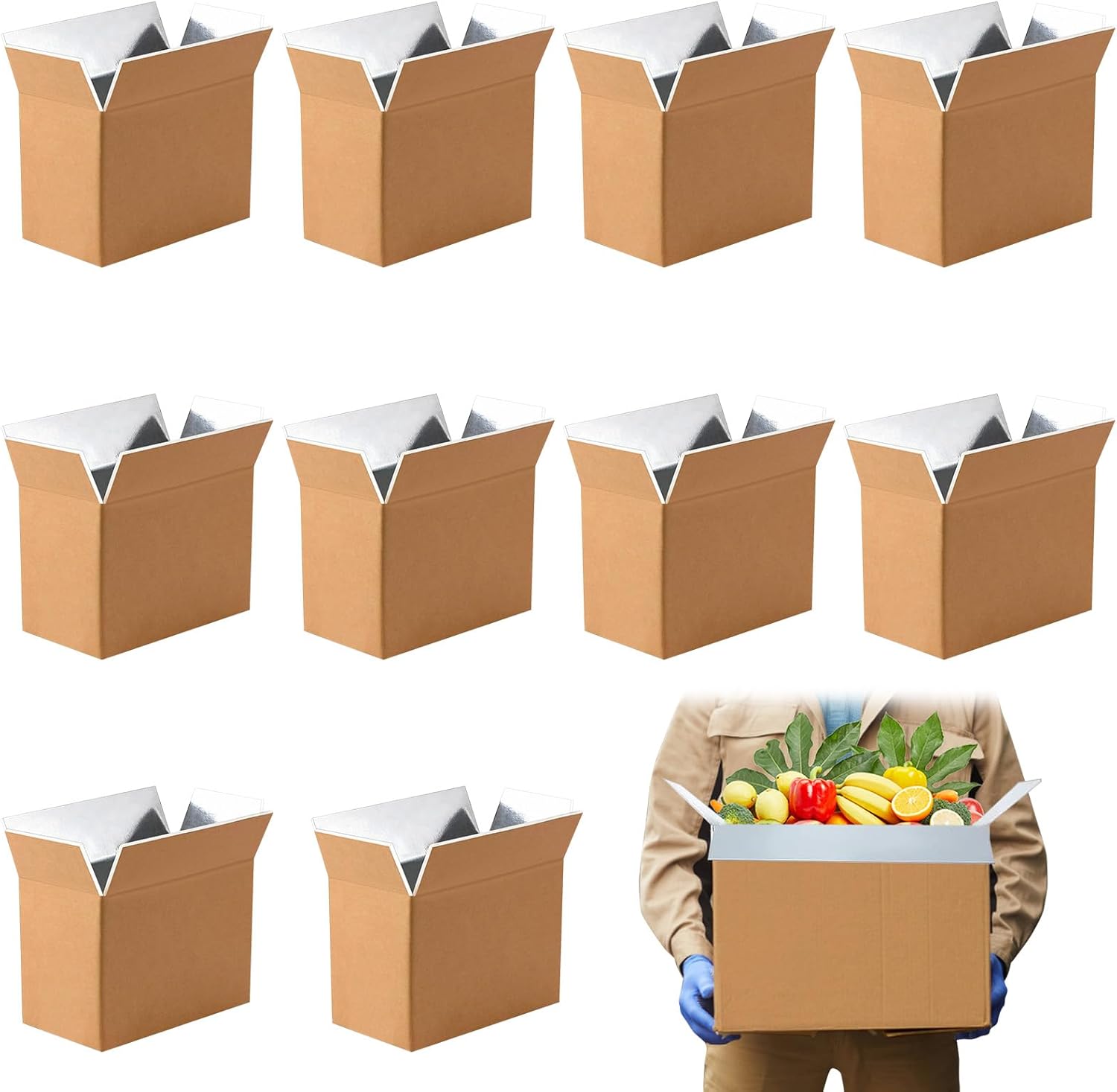 10 cajas de envío aisladas con forro de papel de aluminio, caja de envío térmica térmica para envío de alimentos congelados, caja enfriadora