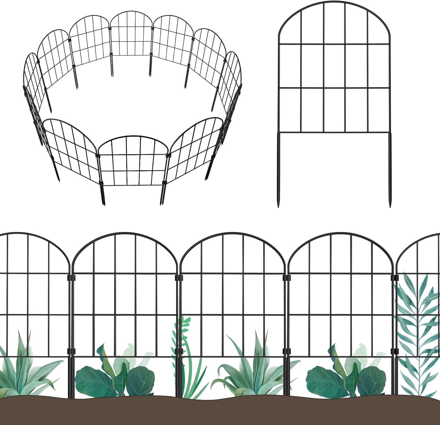 Valla decorativa de jardín sin excavación, paquete de 24, 20 pies de largo x 24 pulgadas de alto, panel de alambre de metal a prueba de óxido,