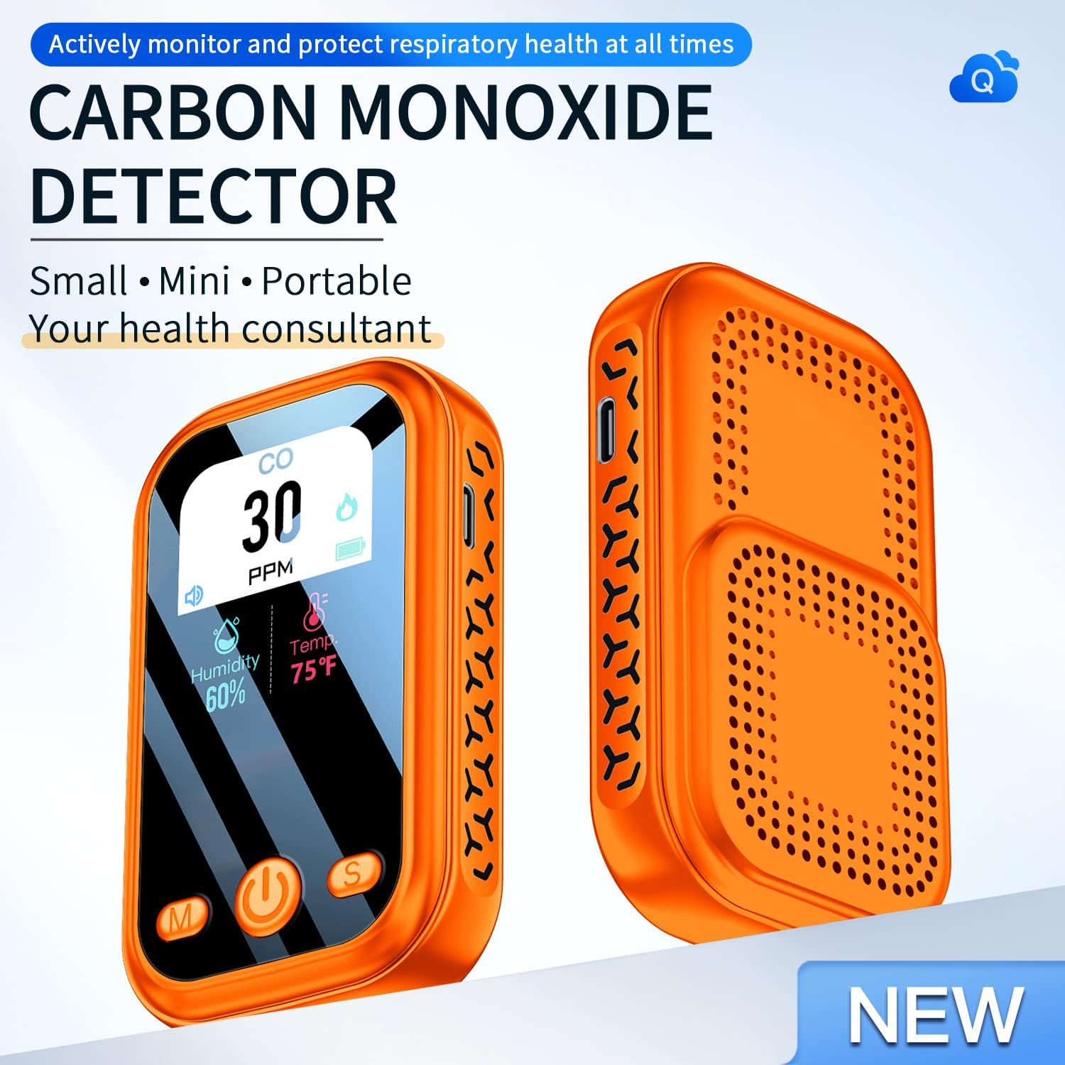 3 en 1 Detector de monóxido de carbono Mini monitor portátil de calidad del aire con alarma de cordón, medidor de gas CO, sensor de humedad y