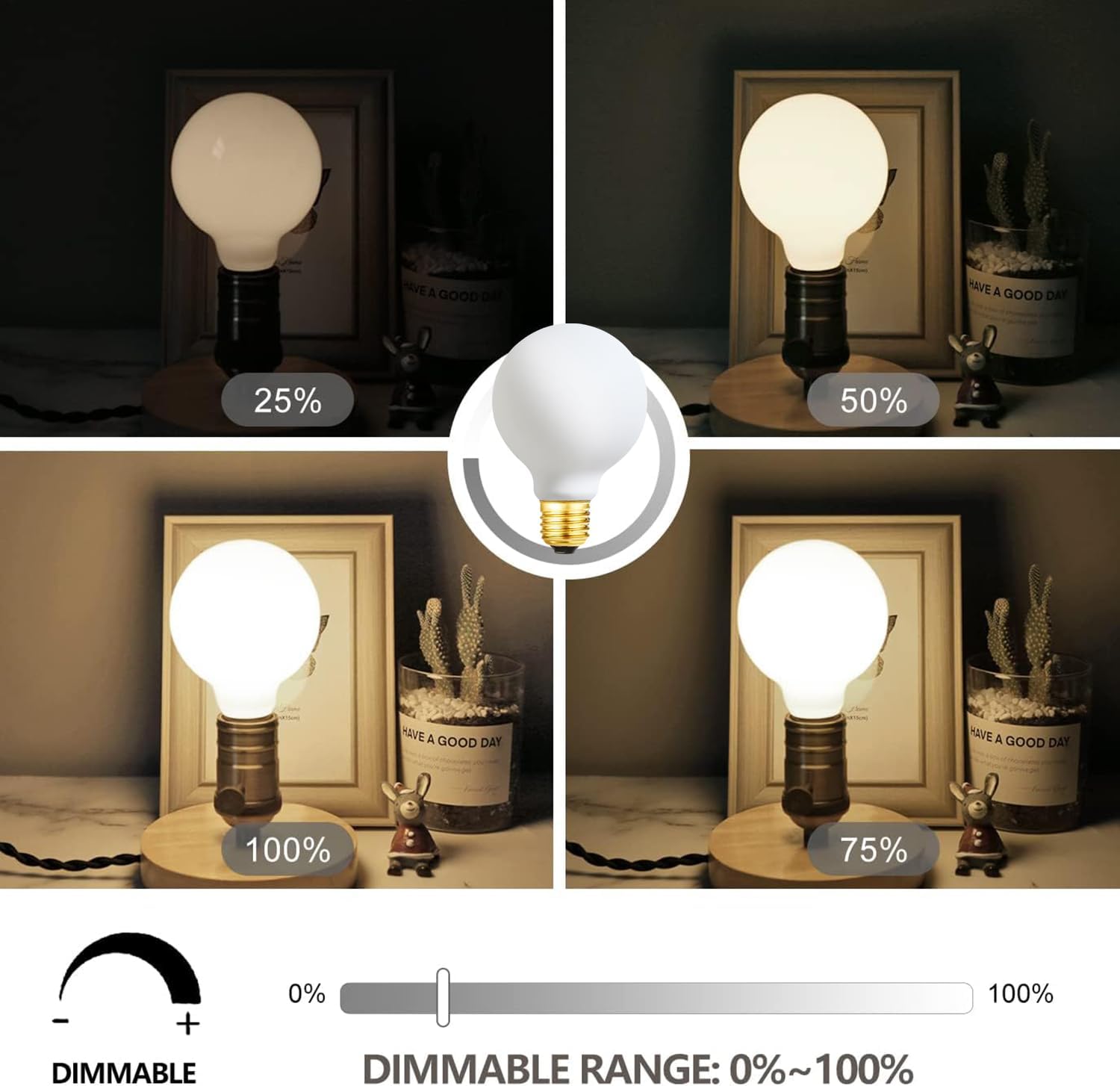 Leools Bombilla LED G25G80 regulable sin parpadeo blanco mate 6 W blanco suave 3000 K CRI95 600 LM, equivalente a 60 W, bombilla LED Edison Globe