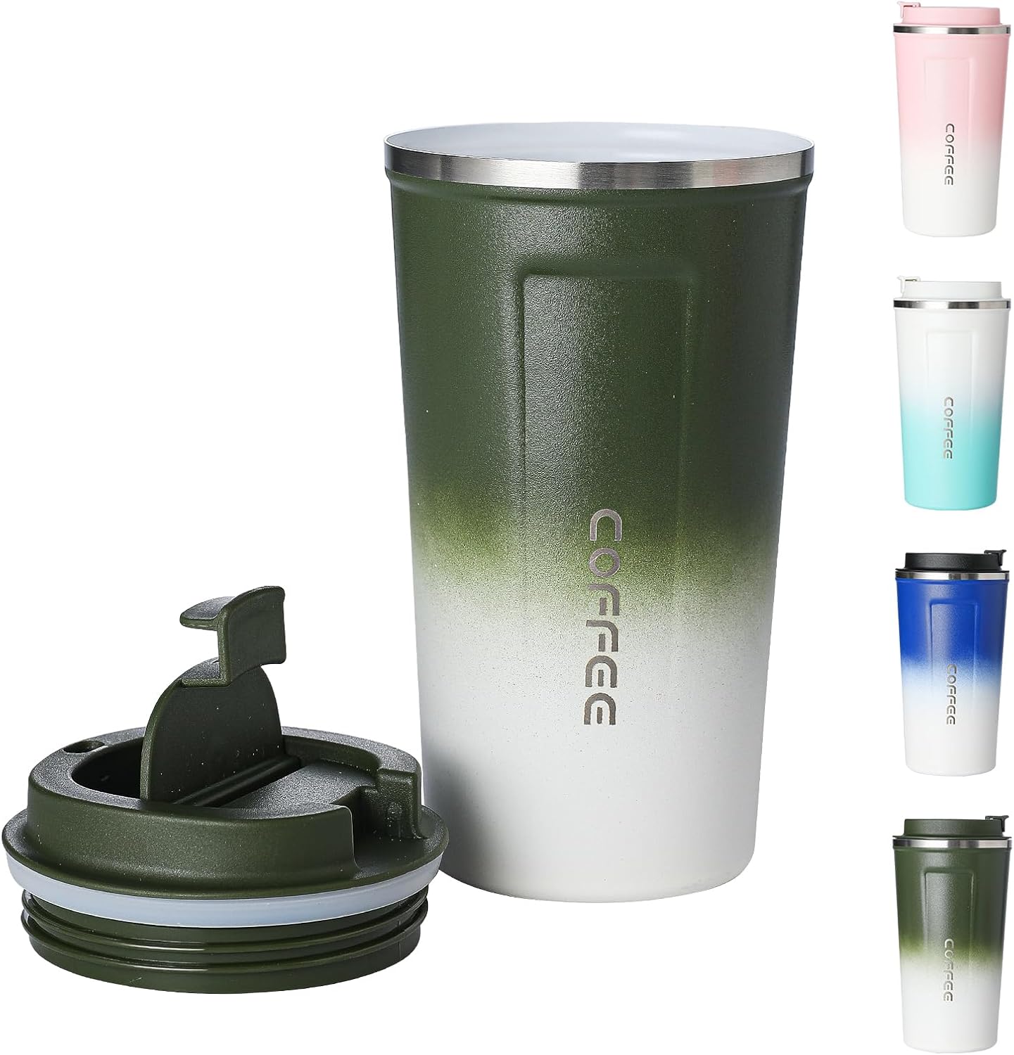 Avovy Taza de viaje de café con revestimiento de cerámica de 17 onzas, vaso aislado al vacío para automóvil con tapa a prueba de fugas, verde