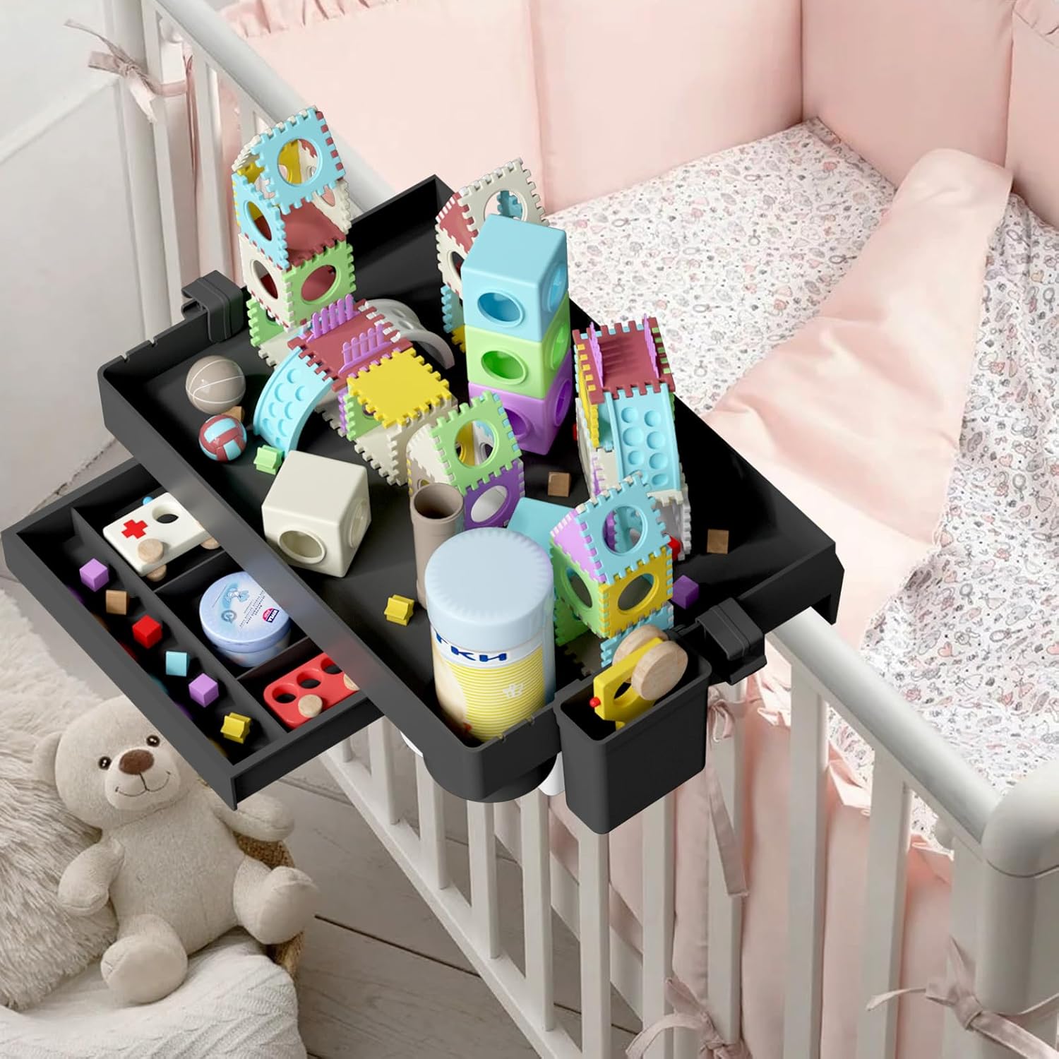 SPACEKEEPER Estante de noche para cama, litera plegable con clip, mesita de noche para litera superior, dormitorio universitario, artículos