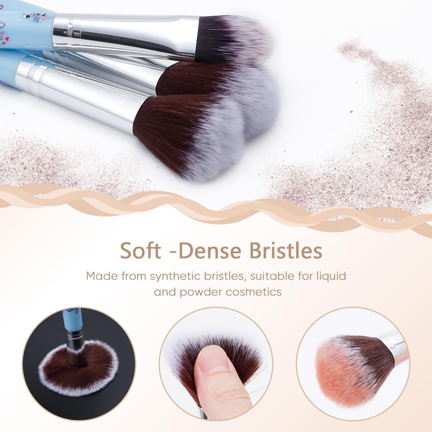 Bolsa de maquillaje de puntada con brocha de maquillaje, estuche de cosméticos de felpa para puntadas, 12 piezas, bolsa de capacidad para brochas de
