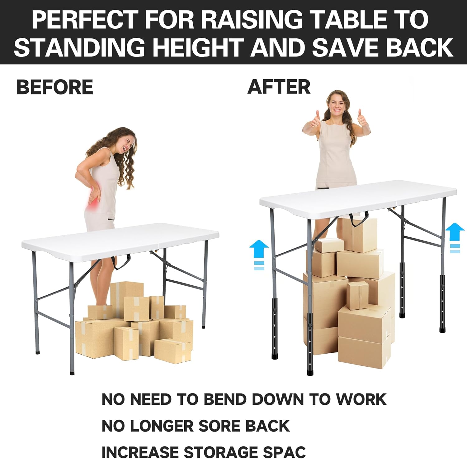 Paquete de 4 extensores plegables de patas de mesa, elevadores de patas de mesa plegables de acero altamente duraderos, extensiones de patas de mesa