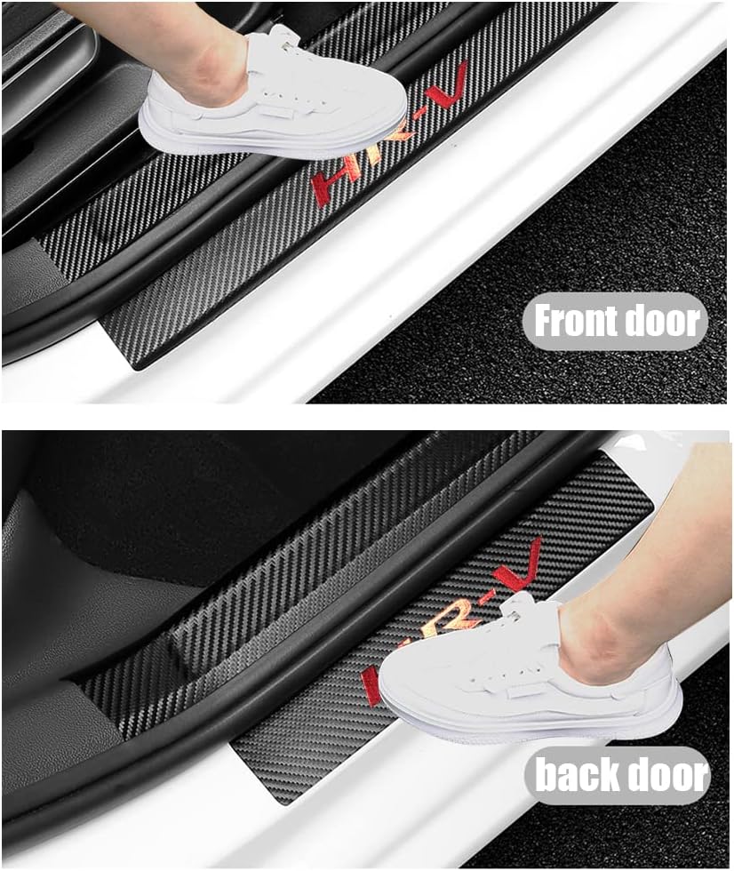 LEXLEY Protector de umbral de puerta de cuero estilo fibra de carbono para Honda 2023 2024 HRV HR-V, protector de umbral de puerta, protector de