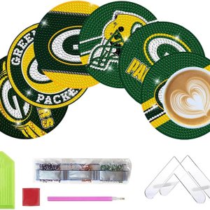 Aimeryup Juego de 6 posavasos de pintura de diamantes con soporte, posavasos de arte de diamantes de fútbol para adultos y niños, kits de puntos de Aimeryup Juego de 6 posavasos de pintura de diamantes con soporte, posavasos de arte de diamantes de fútbol para adultos y niños, kits de puntos de