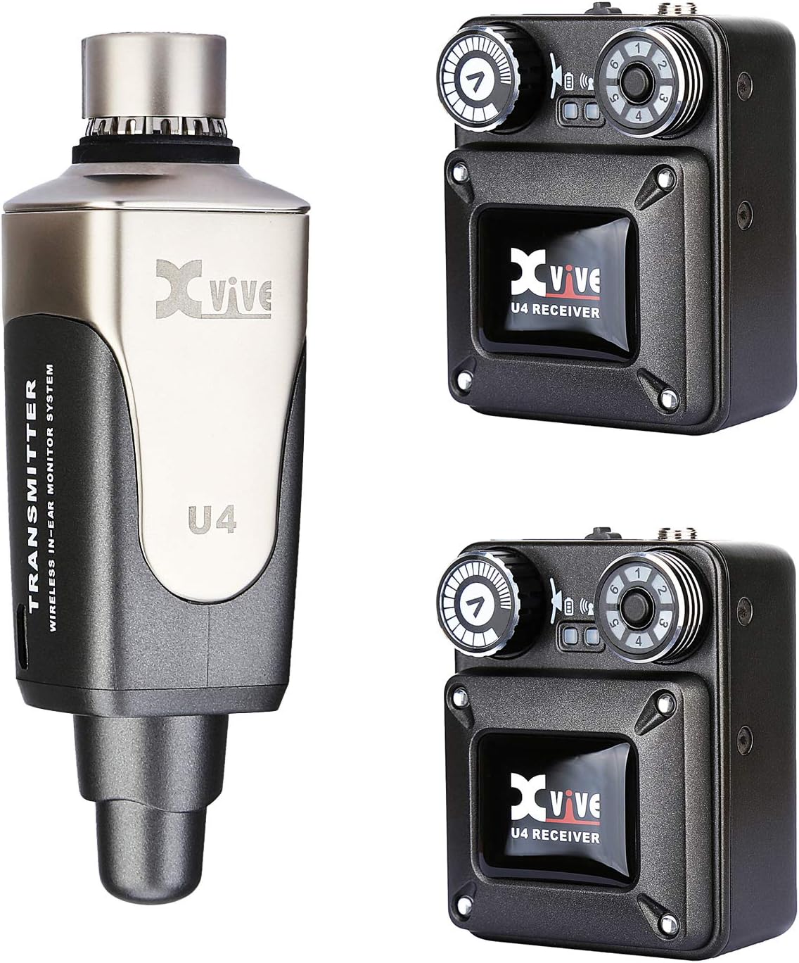 Xvive U4R2 Sistema de monitor inalámbrico intrauditivo transmisor y 2 receptores personales IEM para estudio, ensayo de banda, actuación en vivo