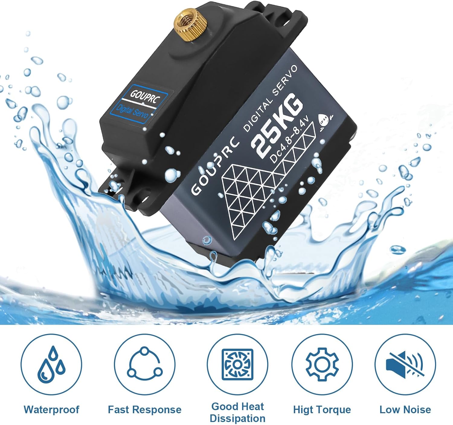 GOUPRC – Servo digital de alto par de torsión de 55.1 lbs, resistente al agua y de acero inoxidable, servo brazo servo 25T para servo de coche a