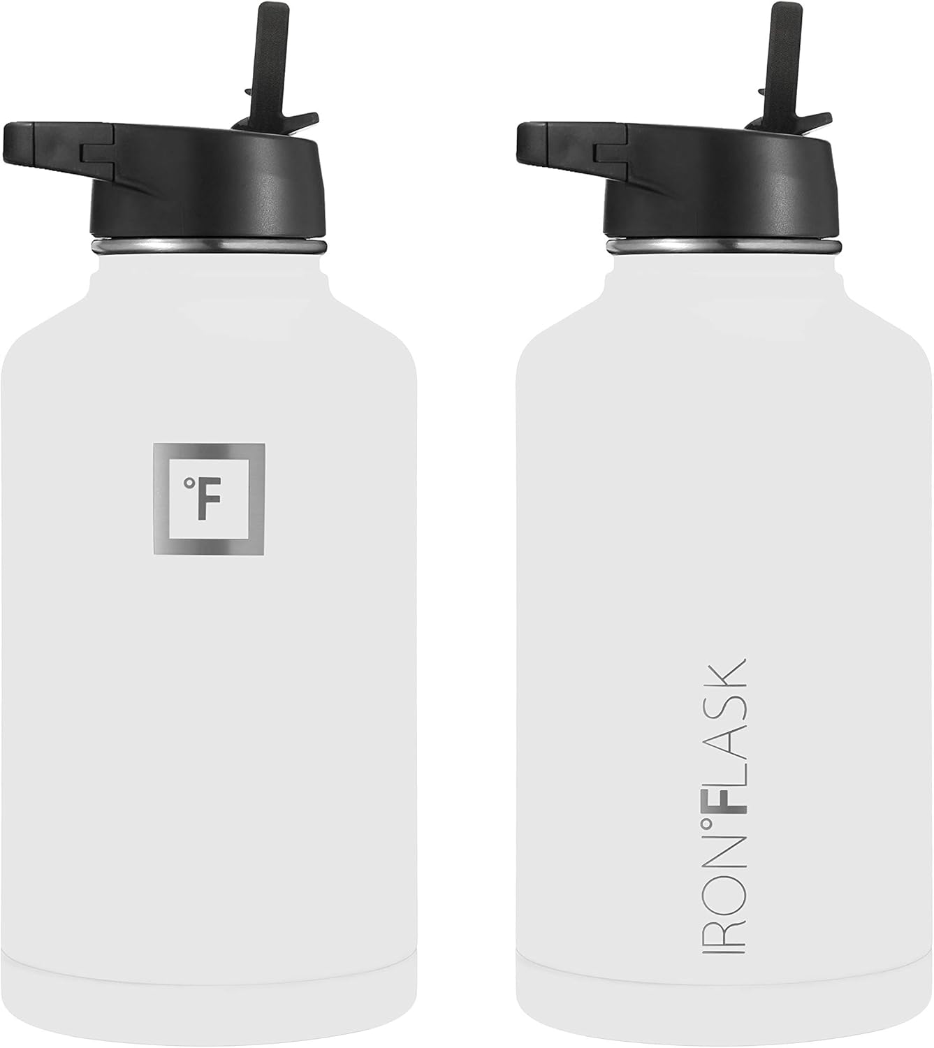 IRON FLASK Botella de agua deportiva de 64 onzas, 3 tapas (tapa con popote), a prueba de fugas, acero inoxidable, para gimnasio y deportes, para