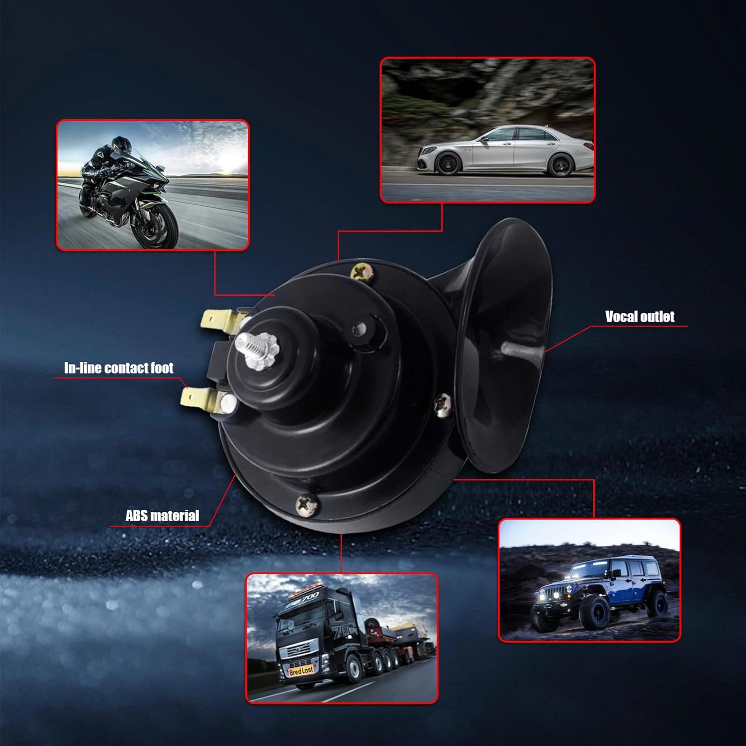 2 bocinas de caracol de automóvil, impermeables, a prueba de golpes, ultra ruidosas, bocina modificada de doble tono, kit de repuesto universal para