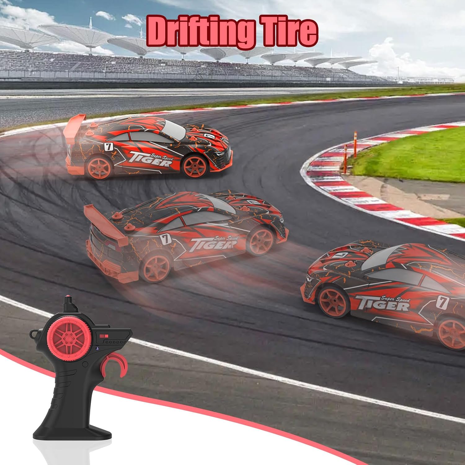 FLYNOVA Auto de deriva a control remoto, vehículo de control remoto de 2.4 GHz con luces LED intermitentes, diversión de carreras de alta velocidad