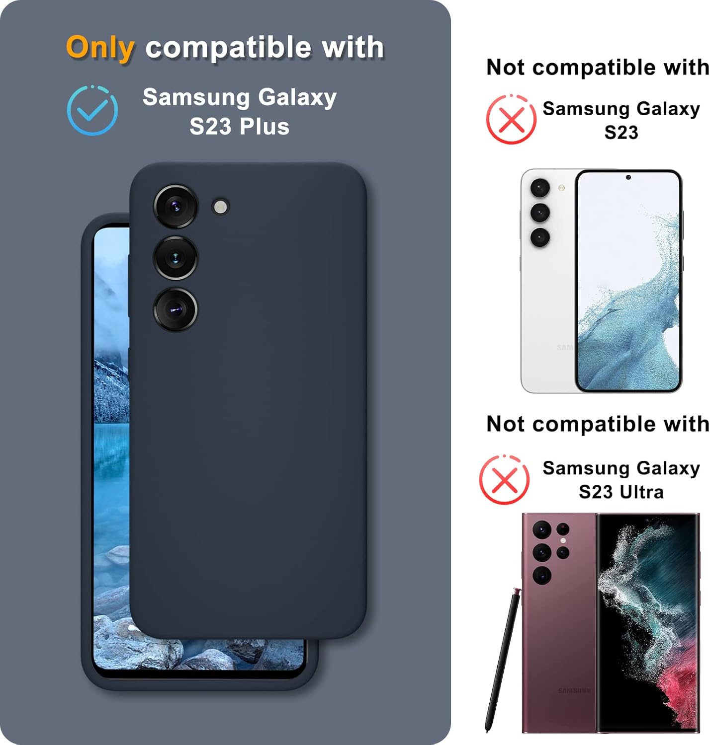 YENAPOON Funda para Samsung Galaxy S23 Plus, funda delgada de silicona líquida con 2 protectores de pantalla, forro de microfibra suave antiarañazos