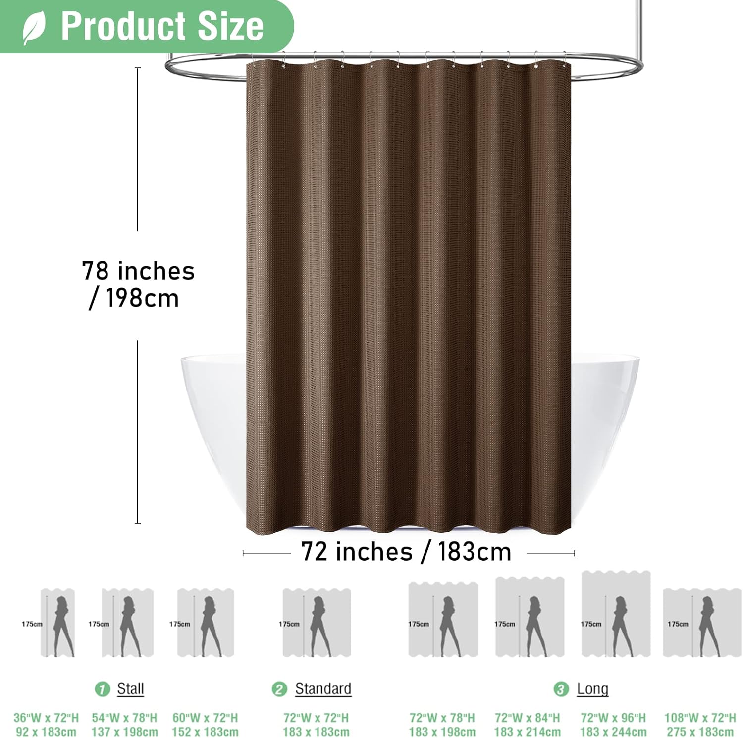 Dynamene Cortina de ducha de tela larga  78 pulgadas de largo, tejido gofre, cortinas de ducha de tela ponderada para baño, juego de cortina de baño