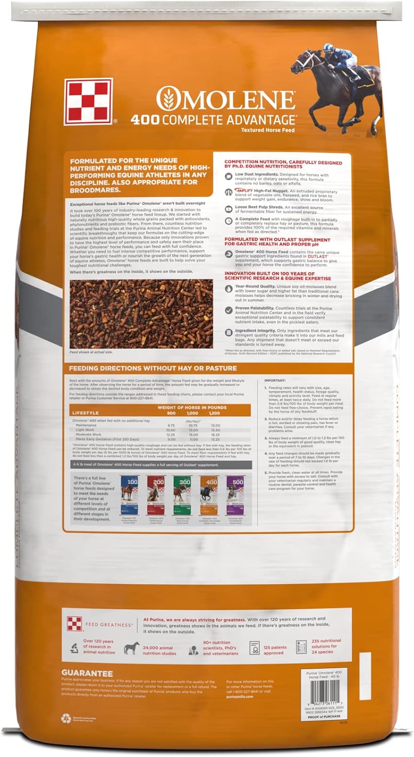 Purina  Omolene #400 Complete Advantage Horse Feed  Bolsa de 50 libras