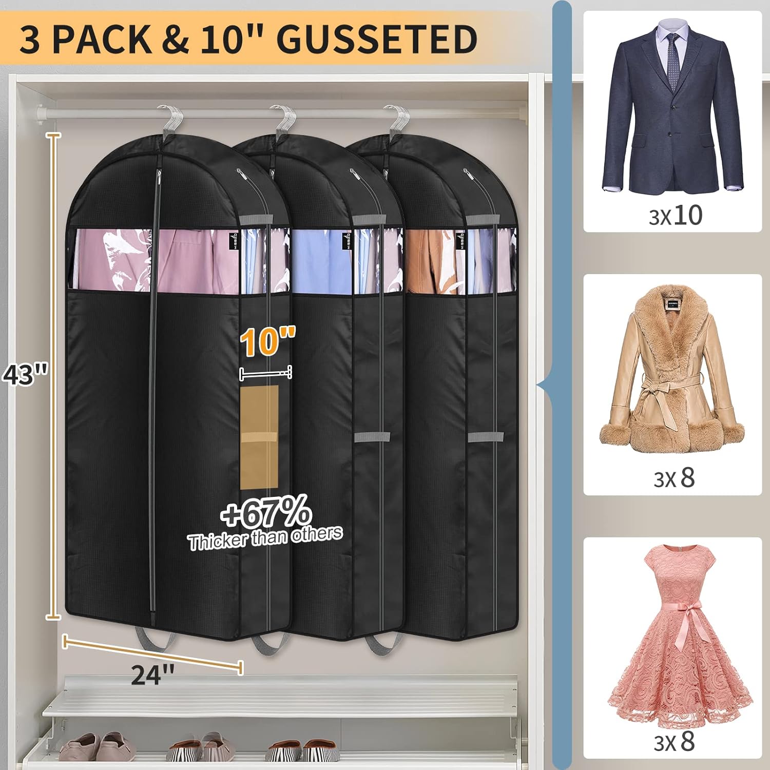MISSLO Paquete de 3 bolsas de ropa de 43 pulgadas + 3 bolsas de ropa de 60 pulgadas