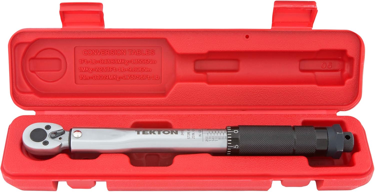 TEKTON Llave dinamométrica de micrómetro de accionamiento de 38 pulgadas y llave dinamométrica TEKTON de micrómetro de 14 pulgadas (20-200