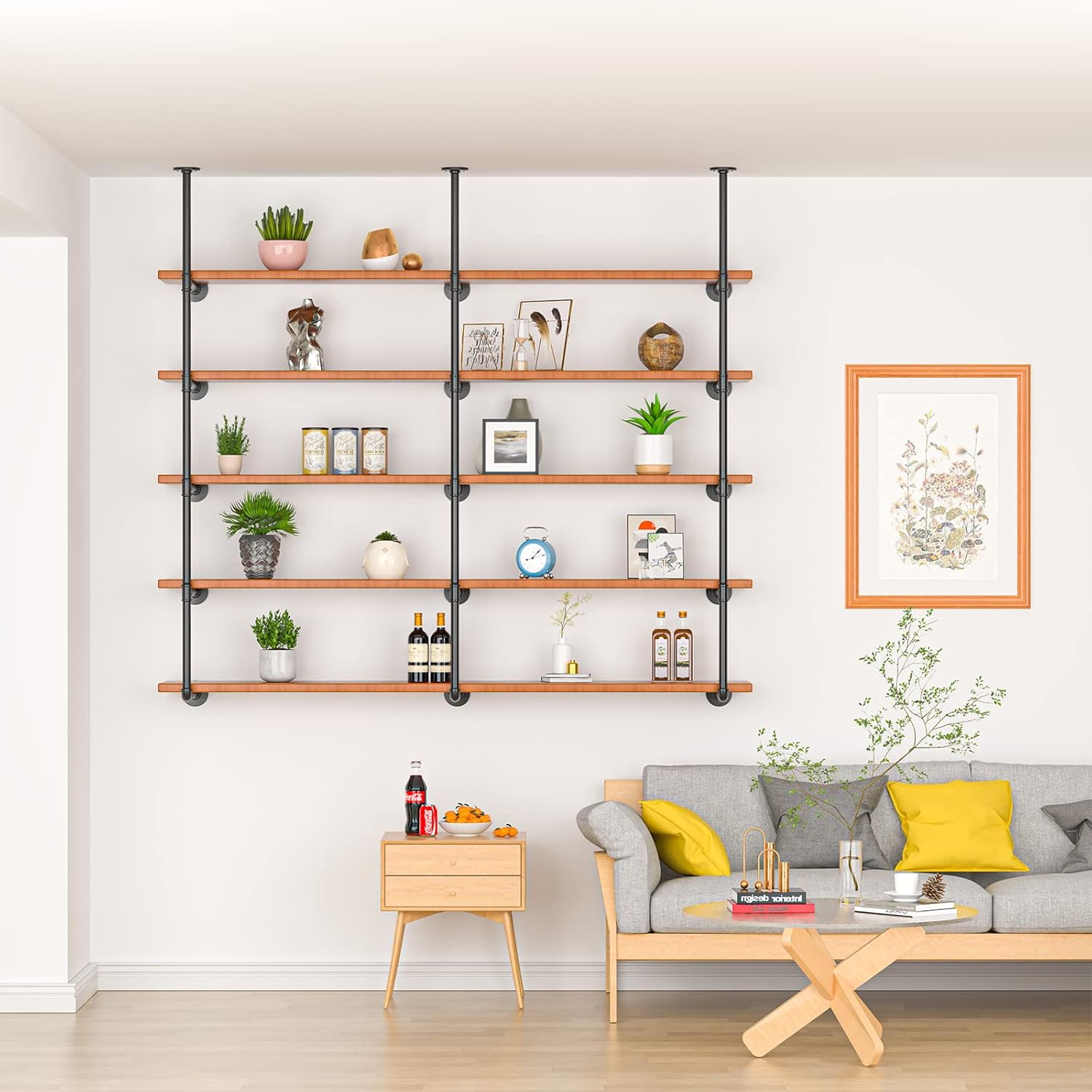 Soportes industriales de tubería de hierro, estantes de tubería de bricolaje montados en la pared para cocina, decoración de sala de estar y