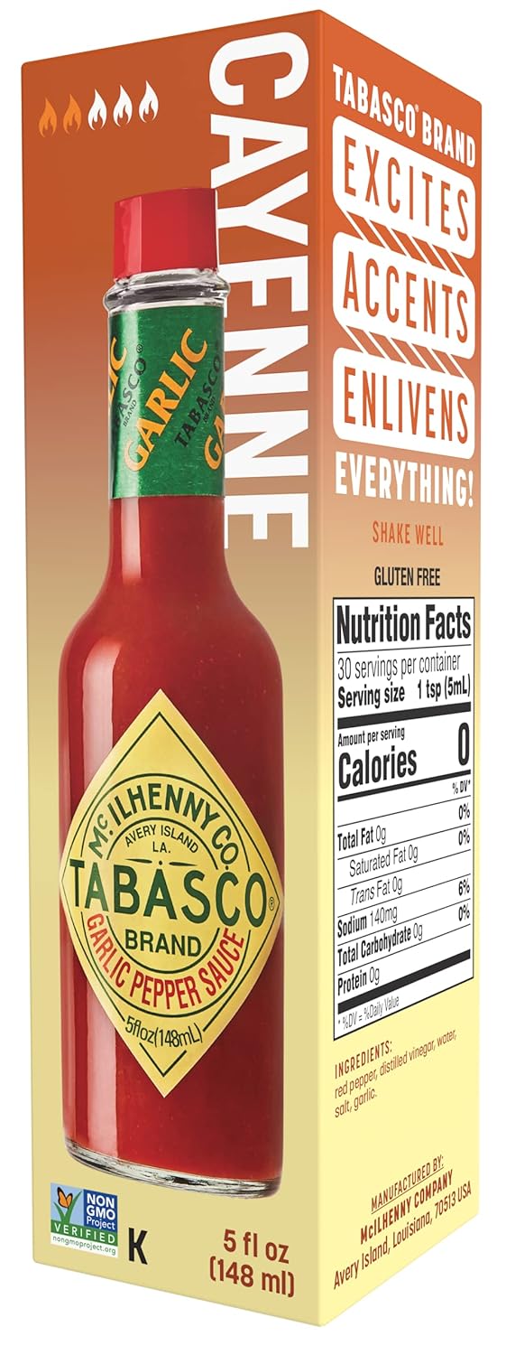 TABASCO Brand Cayenne – Salsa de pimienta y ajo, 5 onzas (paquete de 12)