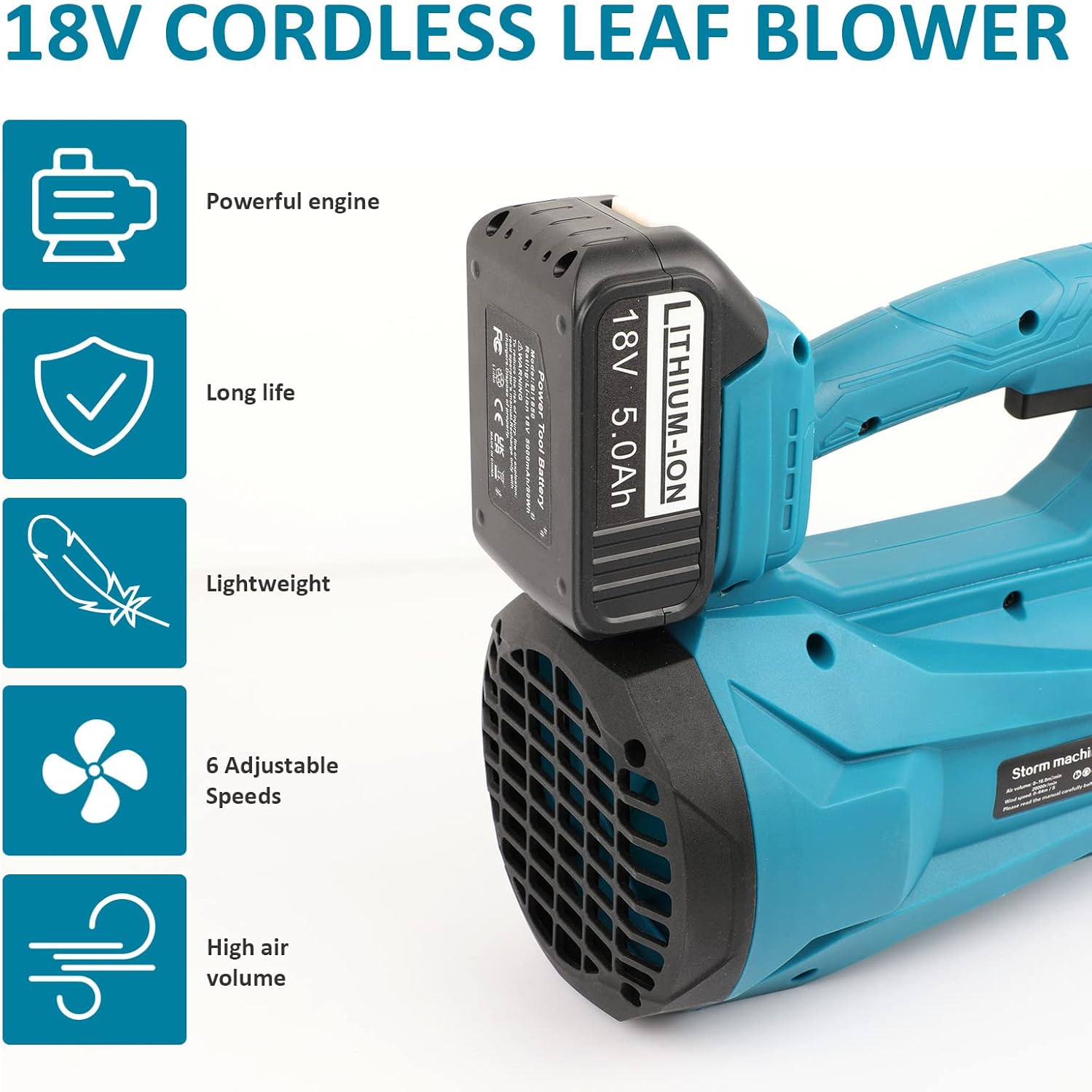 ARyee Soplador de hojas inalámbrico, soplador de hojas eléctrico de 20 V para el cuidado del césped con batería de 5.0 Ah y cargador rápido, modo de