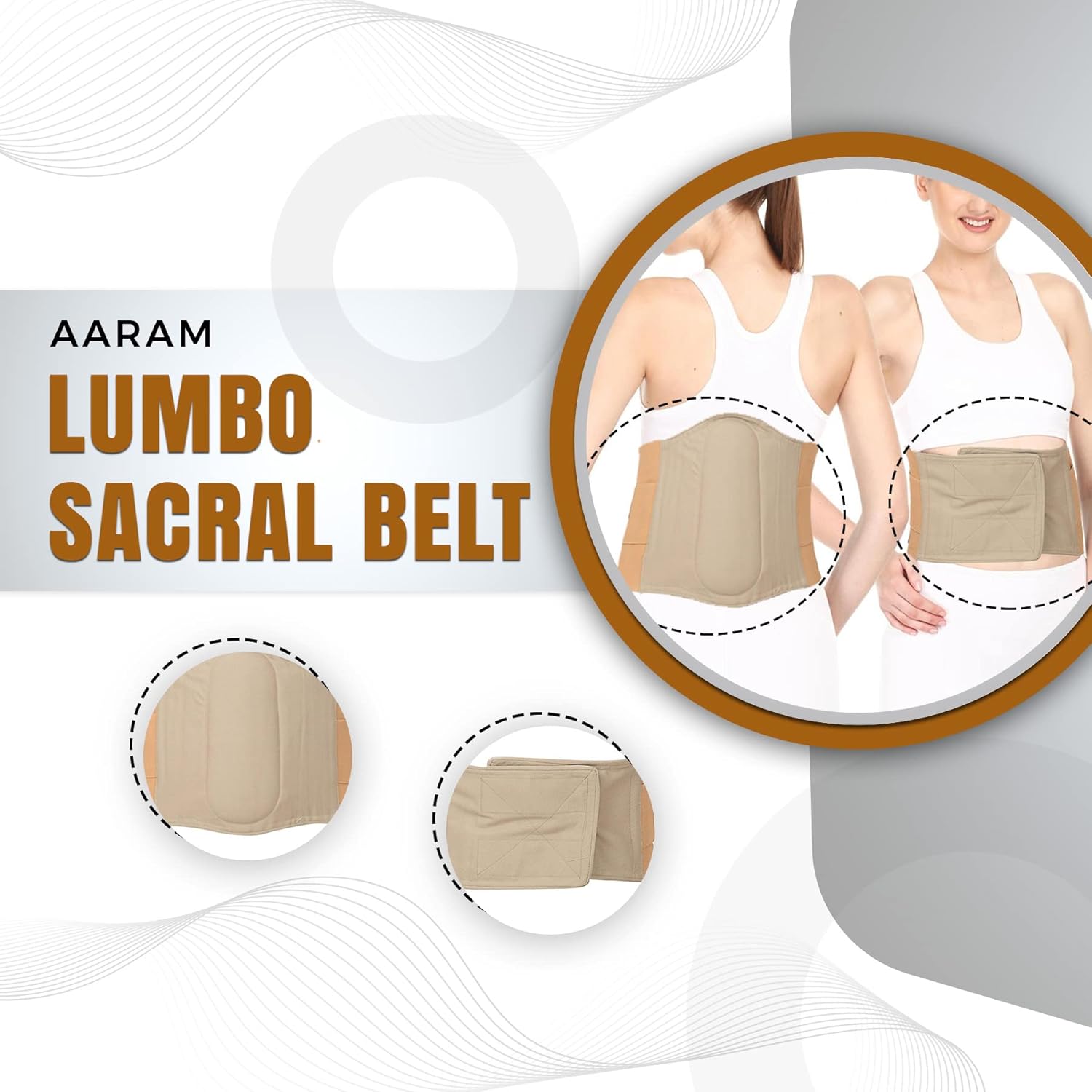 AARAM Lumbo – Cinturón sacro, soporte de hoja de aluminio maleable en la parte posterior con velcro fuerte para compresión específica, alivia el