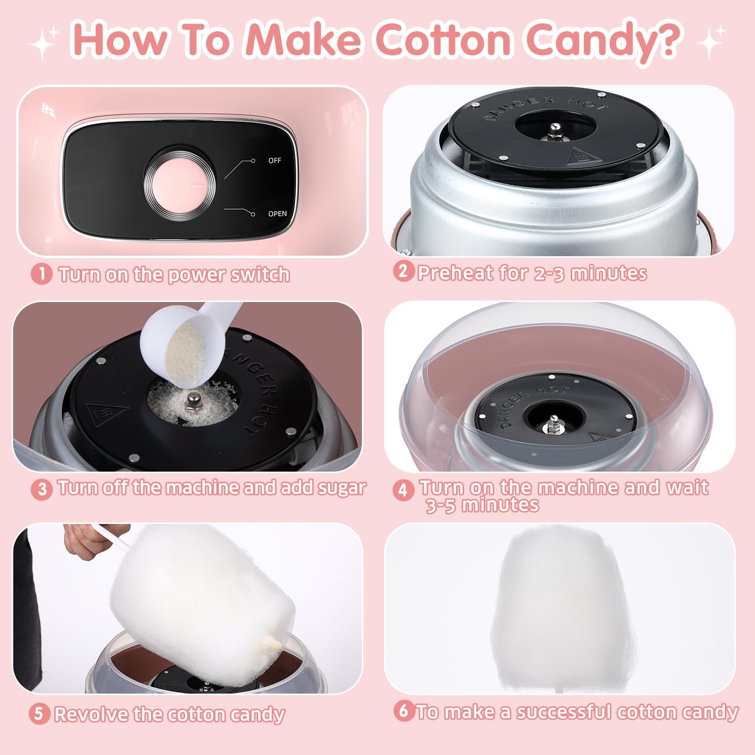 Candey Máquina de algodón de azúcar, fabricante de algodón de azúcar para niños, hace azúcar duro, hilo de azúcar, dulces caseros para fiestas de