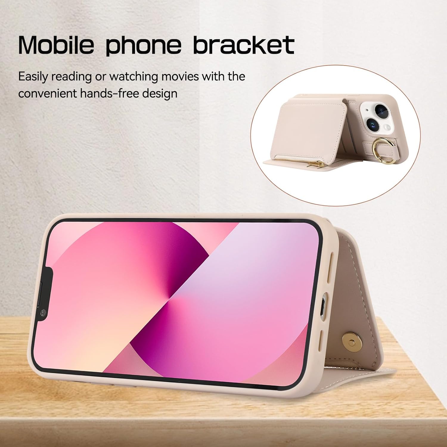 TopPerfekt Funda cruzada para iPhone 14 iPhone 13 con tarjetero y correa para la muñeca para el hombro, cordón de cuero con cremallera, cartera con