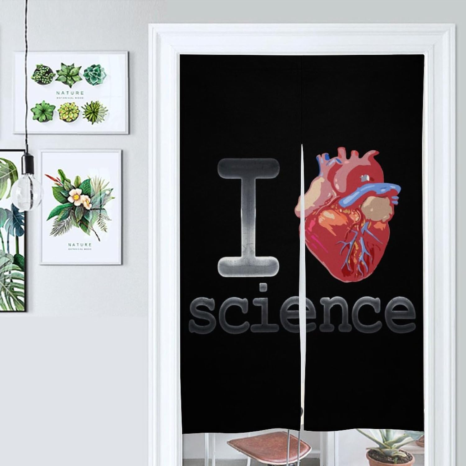I Lvoe Science Heart Printed Door Curtain Japanese Noren Doorway Curtain Window Treatment Hanging Door Tapestry for Room Divider Kitchen Home Decor
